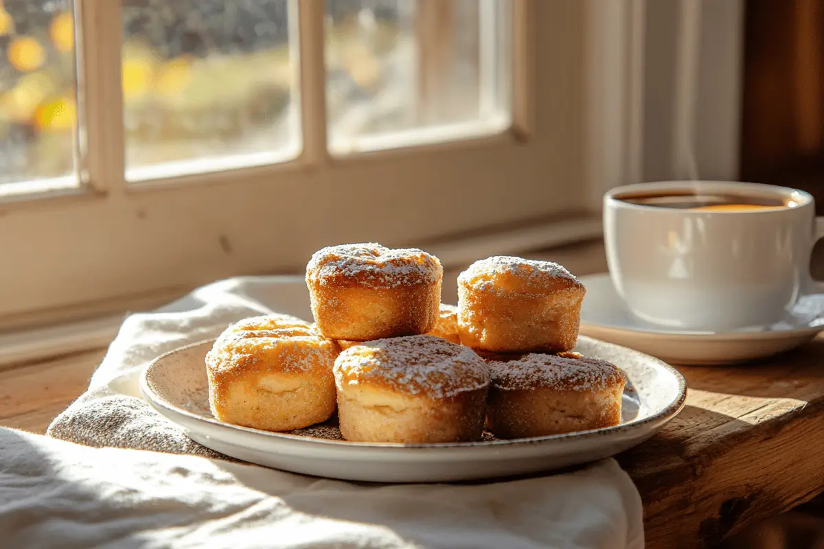 Golden-brown Cinnamon Sugar French Toast Muffins on a breakfast table.