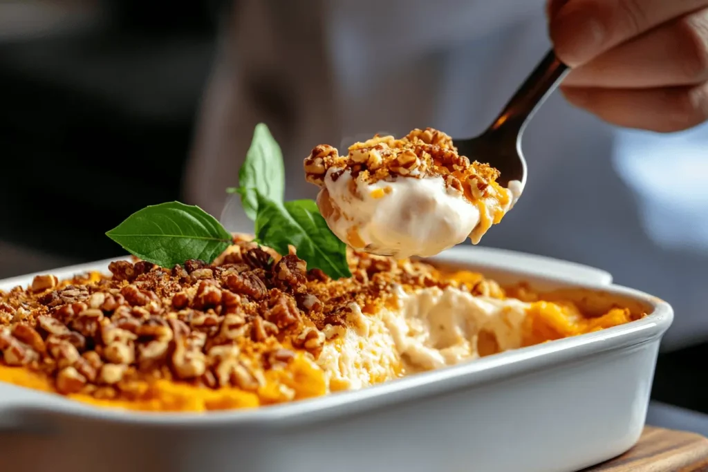 Freshly baked Ruth Chris Sweet Potato Casserole