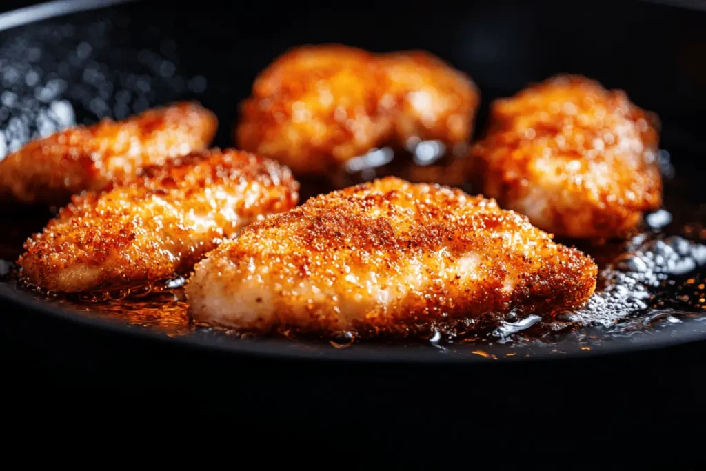 Breaded Chicken Frying in a Skillet