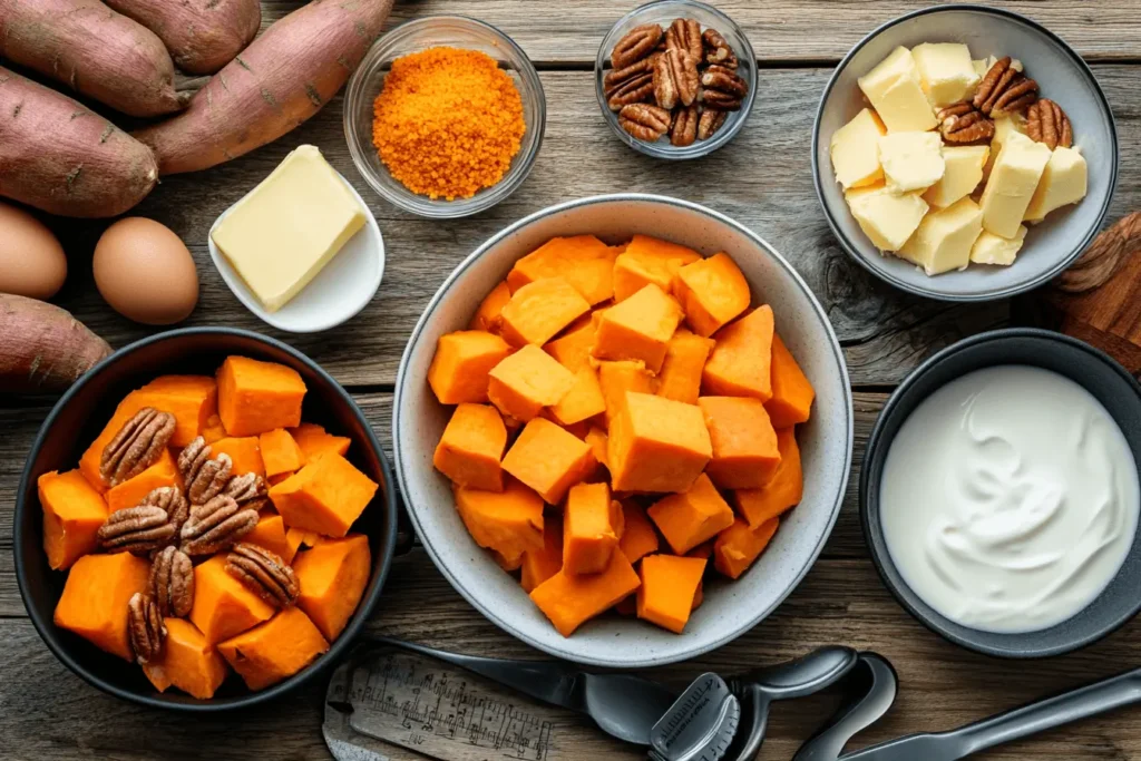 Ingredients for Ruth Chris Sweet Potato Casserole.