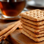 Stack of gluten-free graham crackers and tea.