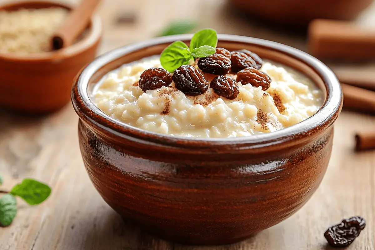 Homemade Rice Pudding with Cinnamon and Raisins