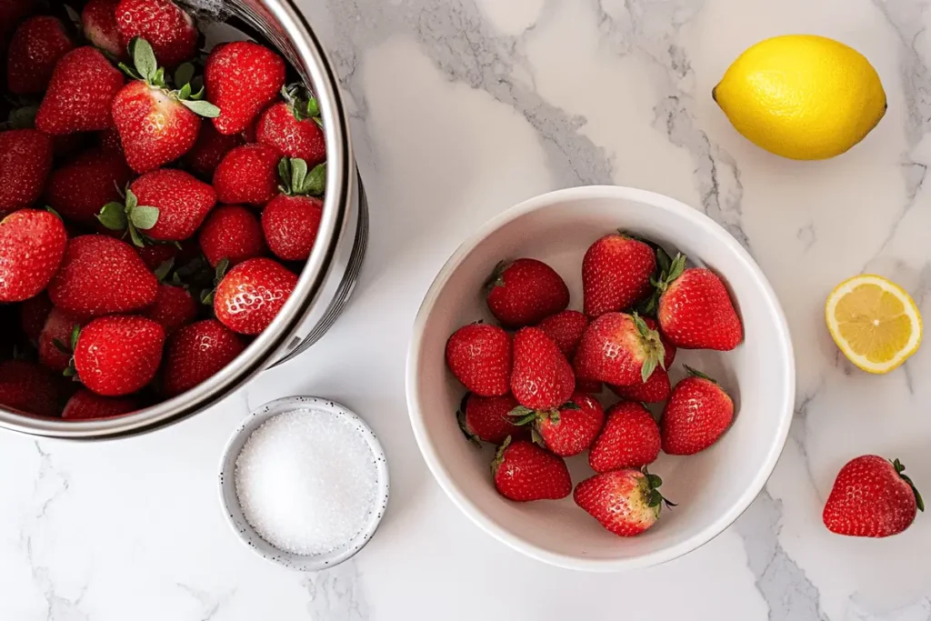  Blending fresh strawberries for homemade puree in a modern kitchen.