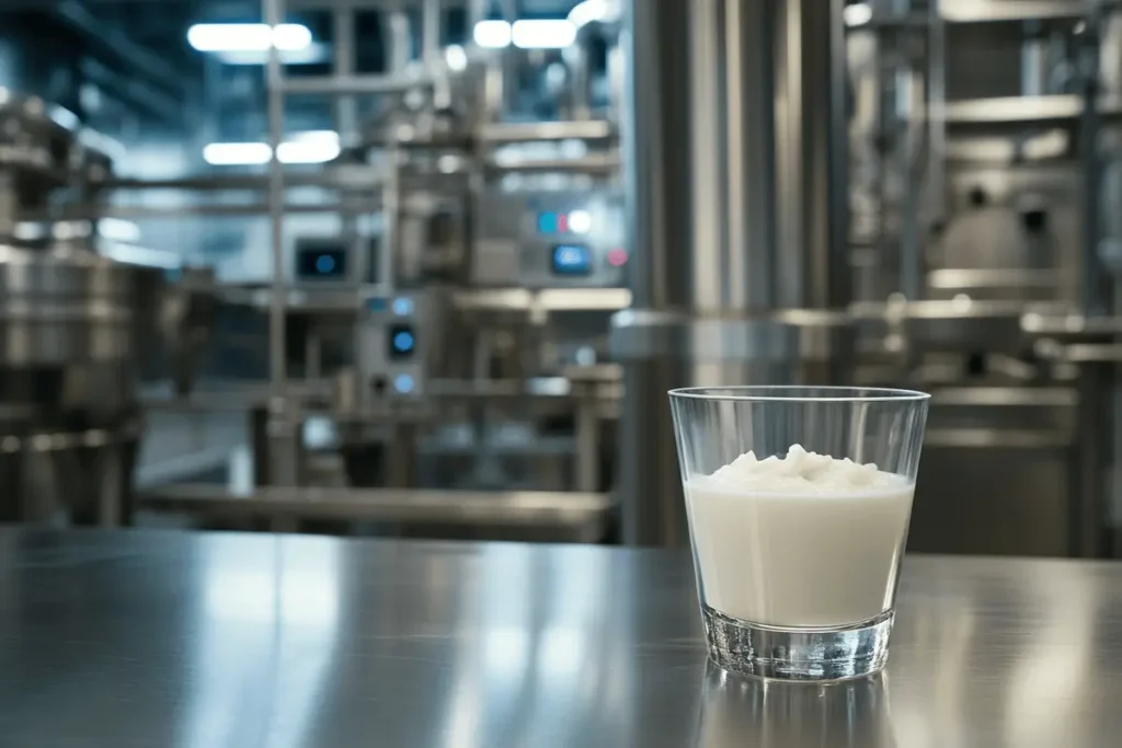  Modern dairy facility extracting heavy cream from fresh milk