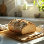 Freshly baked gluten-free bread in a modern, bright kitchen.