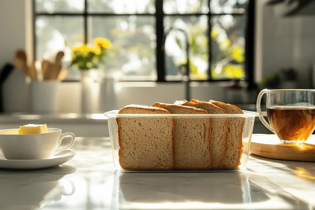 A loaf of gluten-free bread wrapped in a linen cloth on a marble countertop.